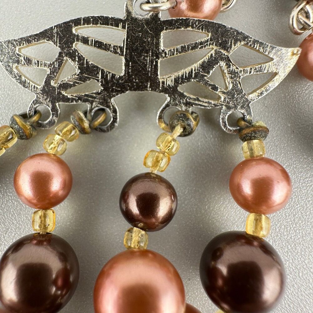 Vintage Japan Faux Pearl Necklace Multi Strand Topaz Root Beer Color AB Beads - Picture 7 of 16